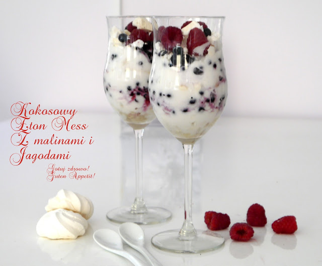 Kokosowy Eton Mess jagodowo — malinowy